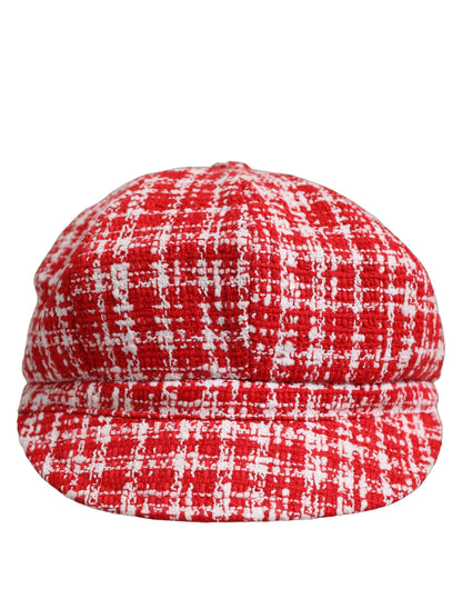 Red White Tweed Textured Baker Boy Capello Hat
