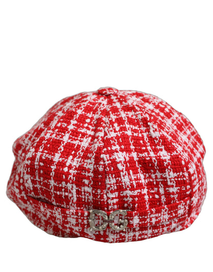 Red White Tweed Textured Baker Boy Capello Hat
