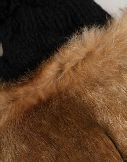 Black Brown Dyed Rabbit Real Fur Winter Beanie Hat