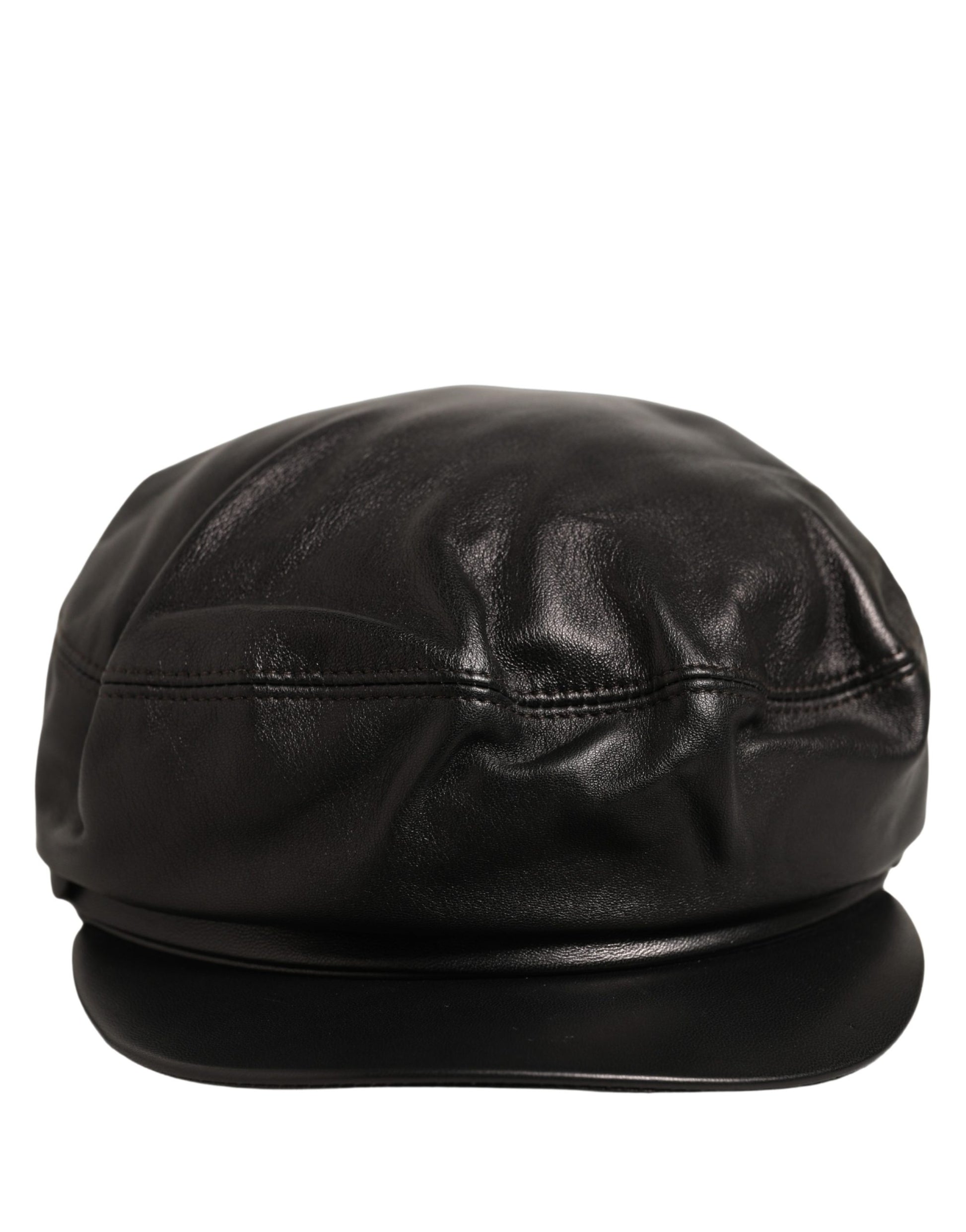 Black Lambskin Leather Newsboy Capello Hat