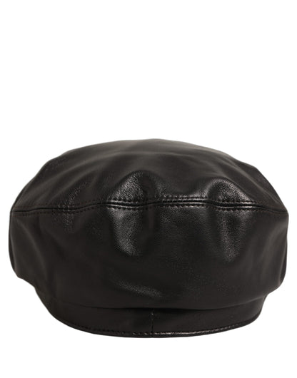 Black Lambskin Leather Newsboy Capello Hat