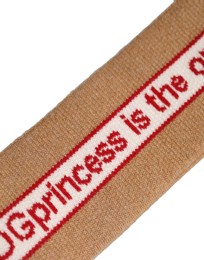Beige Cashmere Knitted Embroidered Head Band One Size Hat