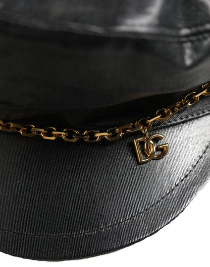 Black Cotton Gold DG Chain Baker Boy Capello Hat
