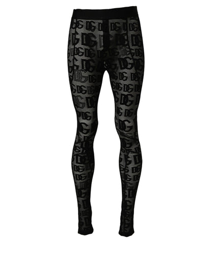 Black All Over Logo Print Sheer Pantyhose Underwear