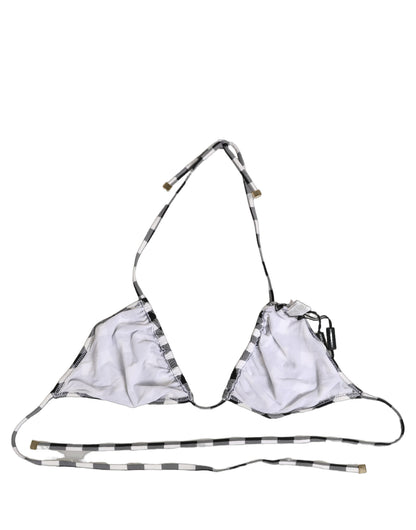 Black White Checkered Halter Beachwear Bikini Top