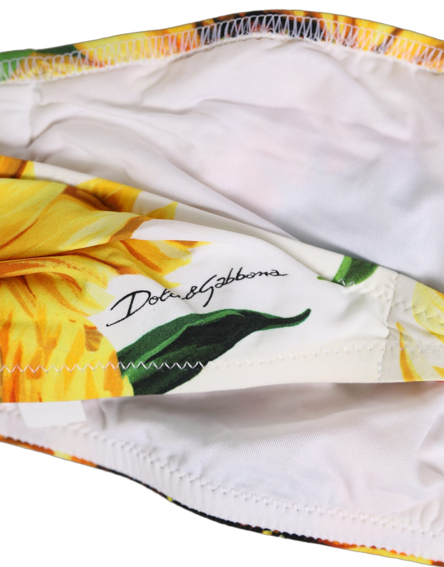 White Sunflower Print Bandeau Beachwear Bikini Top