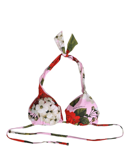 Pink Floral Print Triangle Beachwear Bikini Top