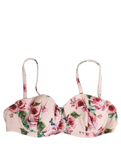 Pink Floral Print Underwire Beachwear Bikini Top