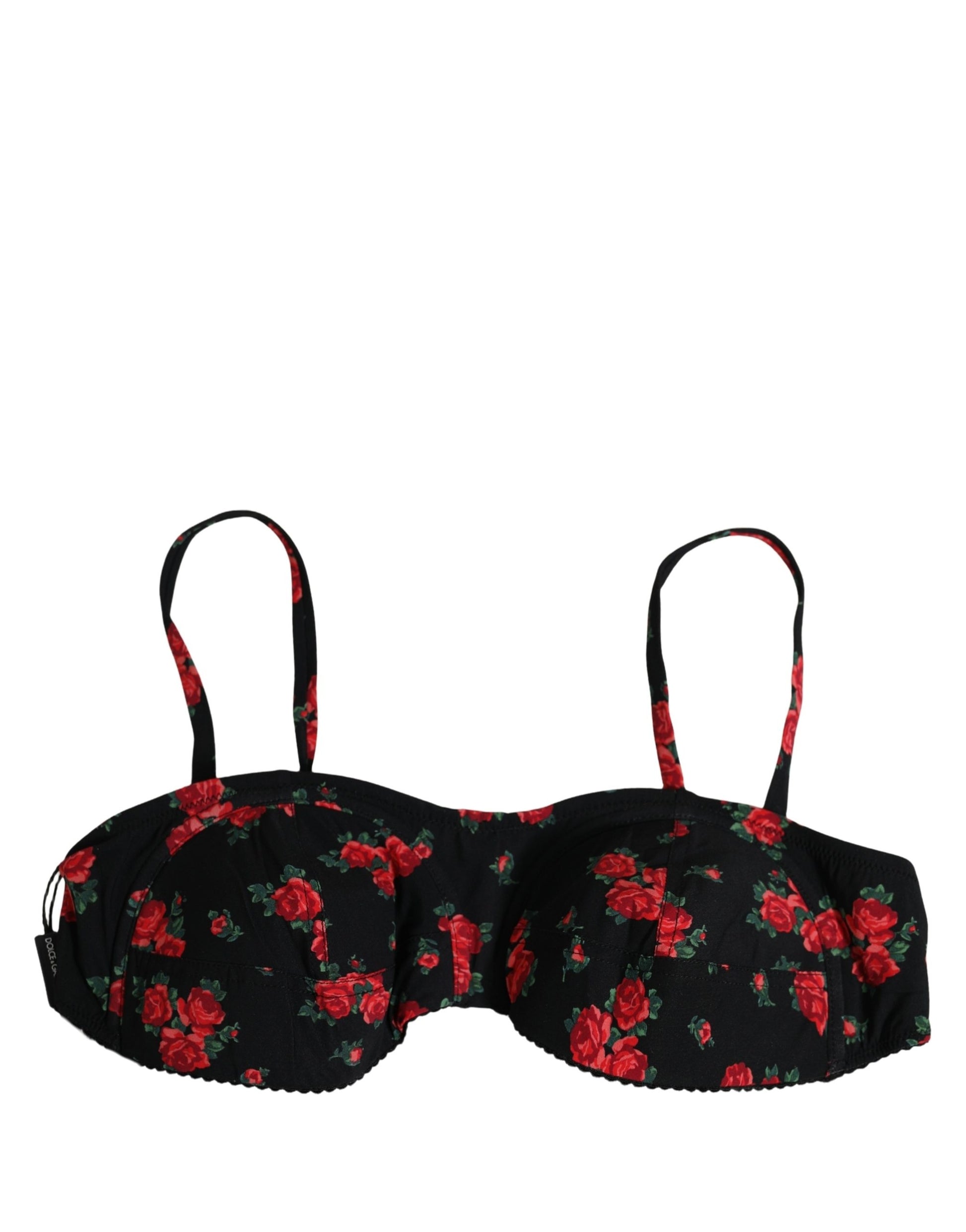 Black Floral Print Underwire Beachwear Bikini Top
