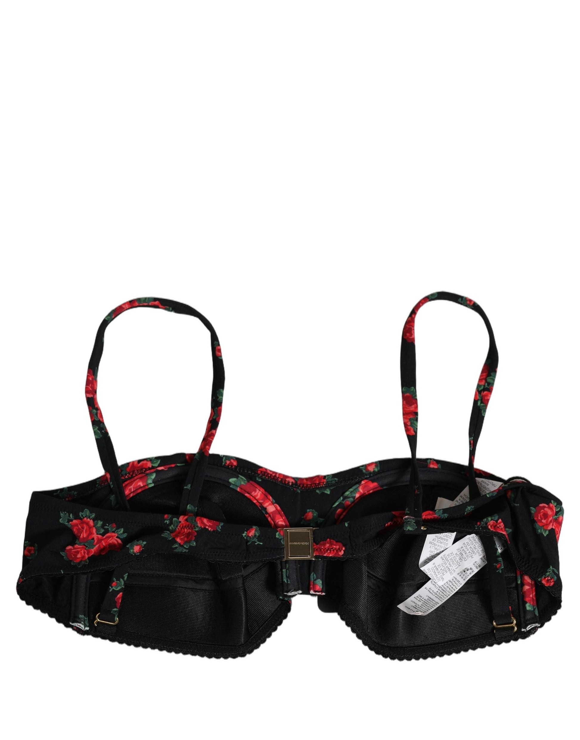 Black Floral Print Underwire Beachwear Bikini Top