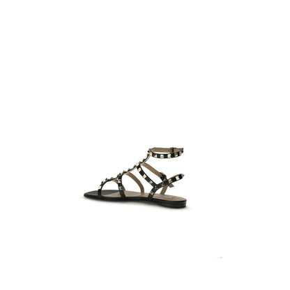 Black Calf Leather Bos Taurus Flat Sandals