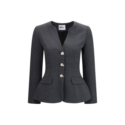Gray Polyester Full-Length Jacket