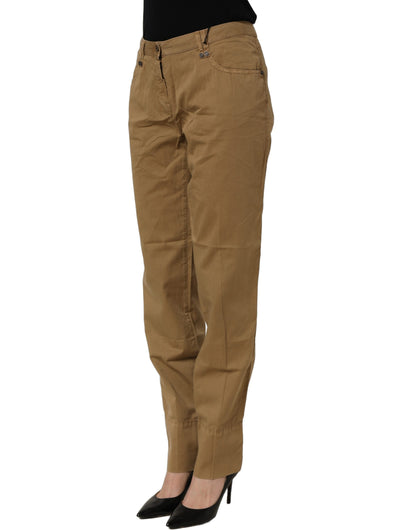Brown Straight Cotton Stretch Chino Pants