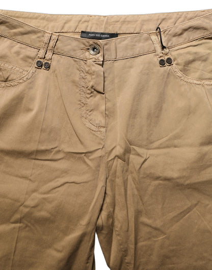 Brown Straight Cotton Stretch Chino Pants