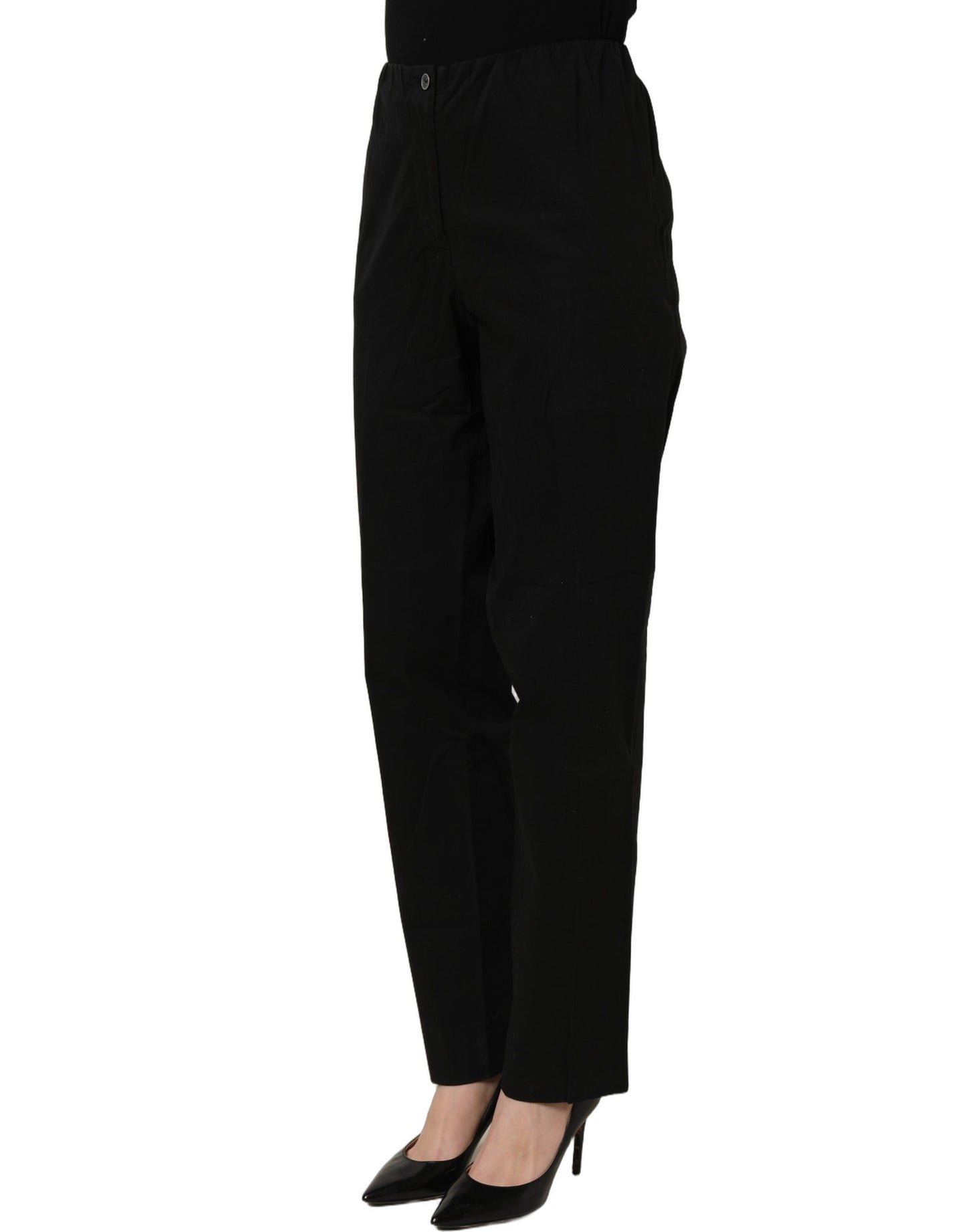 Black High-Waisted Straight Chino Women Trouser Pants