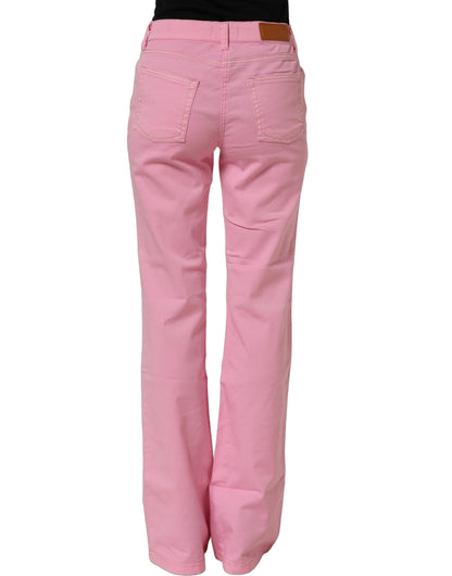 Pink Mid-Waisted Flared Denim Casual Jeans