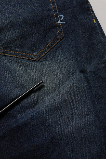 Dark Blue Washed Mid-Waisted Flared Denim Casual Jeans
