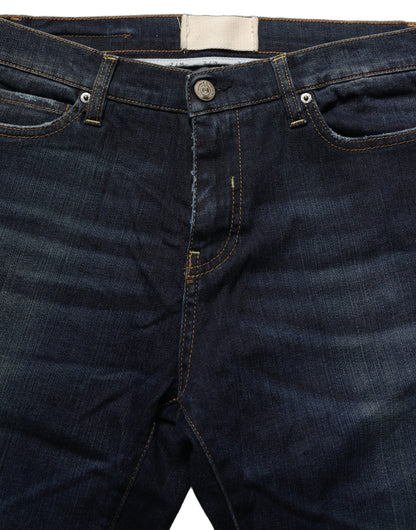 Dark Blue Washed Mid-Waisted Flared Denim Casual Jeans