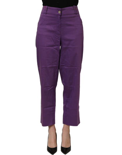 Violet Cotton Stretch High Waist Cropped Trouser Pants
