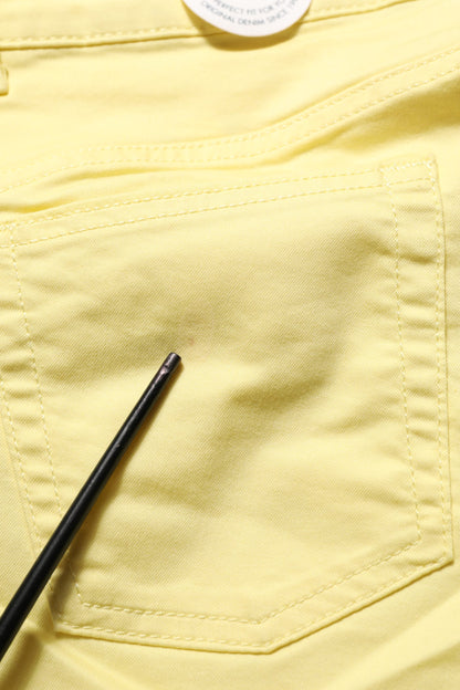 Yellow Mid Waist Straight Cropped Denim Women Trouser Jeans