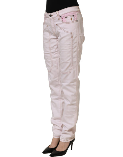 Light Pink Cotton Mid Waist Denim Trouser Jeans