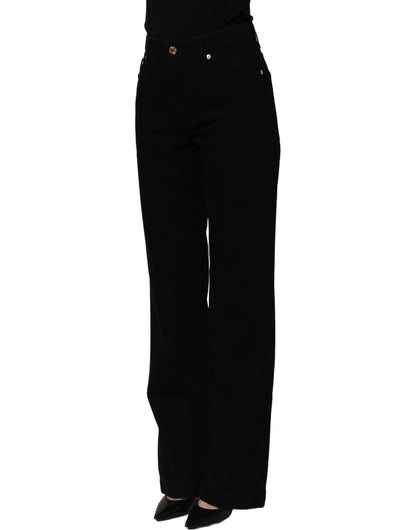 Black Cotton Stretch Straight Denim Jeans