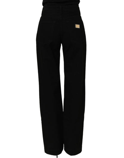 Black Cotton Stretch Straight Denim Jeans