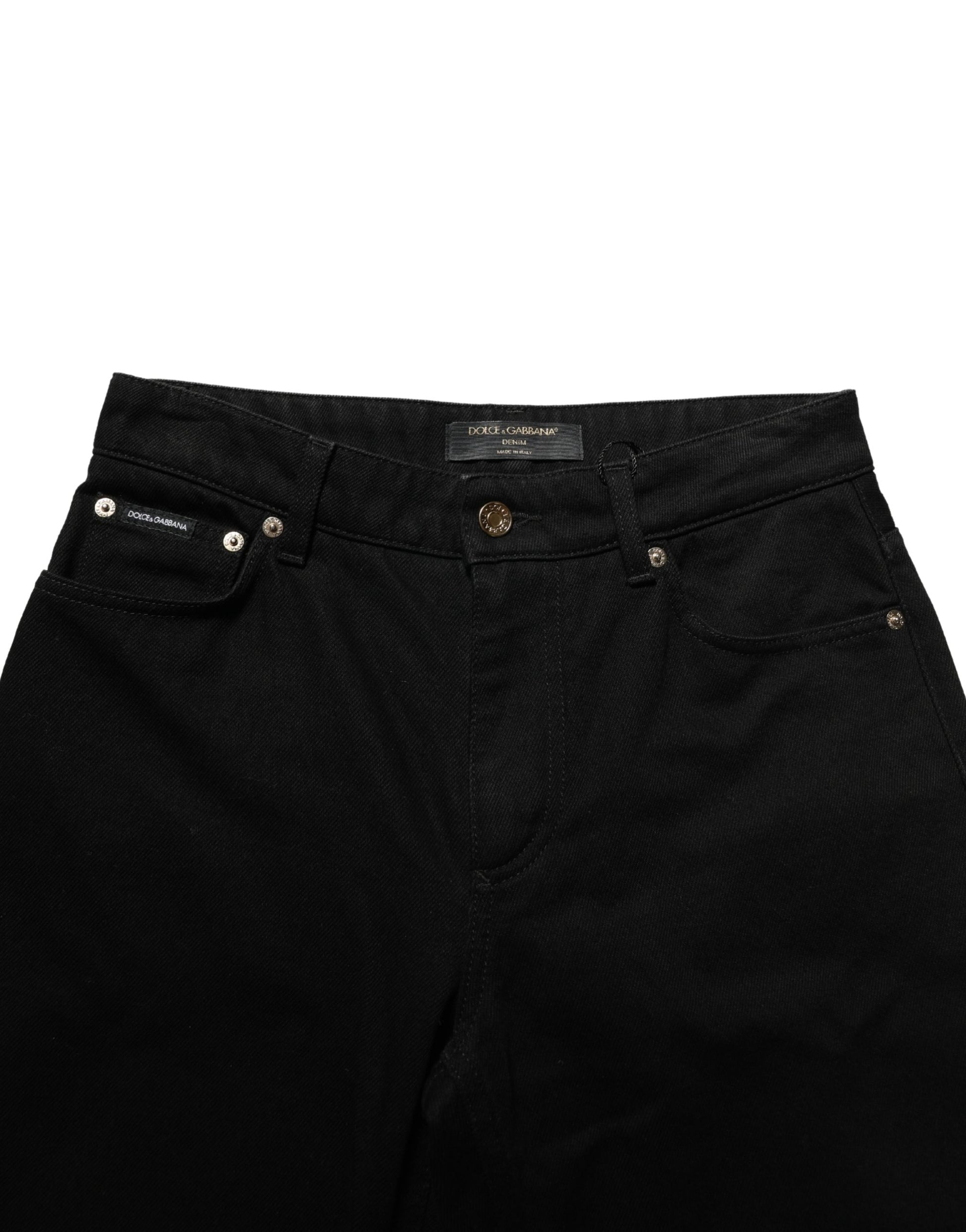 Black Cotton Stretch Straight Denim Jeans