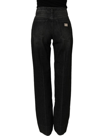 Black Cotton Stretch Straight Denim Jeans