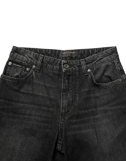 Black Cotton Stretch Straight Denim Jeans