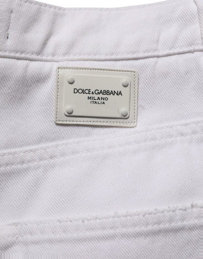 White Cotton Stretch Wide Leg Denim Jeans