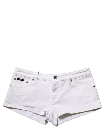 White Cotton Low Rise Denim Hot Pants Shorts