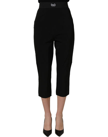 Black Viscose High Waist Capri Trouser Pants