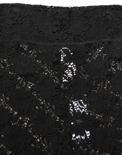 Black High Waist Sheer Floral Lace Shorts