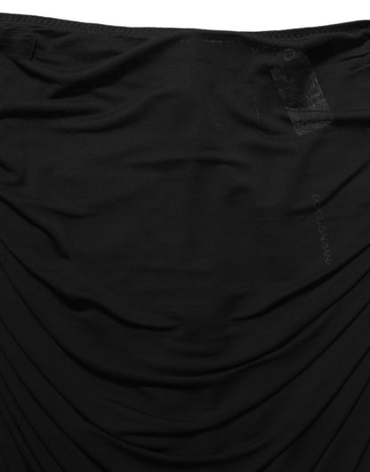 Black Viscose Mid Waist A-line Mini Skirt