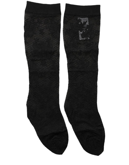 Black Floral Lace Nylon Stretch Stockings Socks