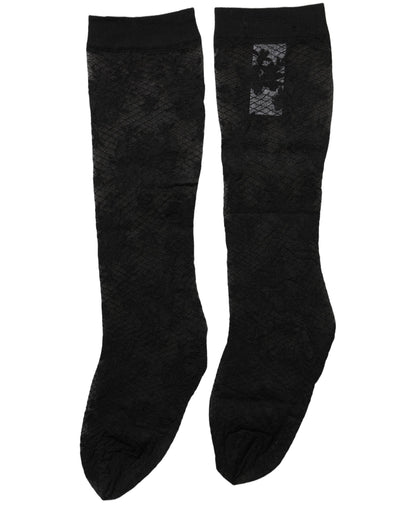 Black Floral Lace Nylon Stretch Stockings Socks