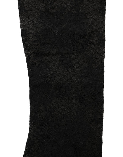 Black Floral Lace Nylon Stretch Stockings Socks