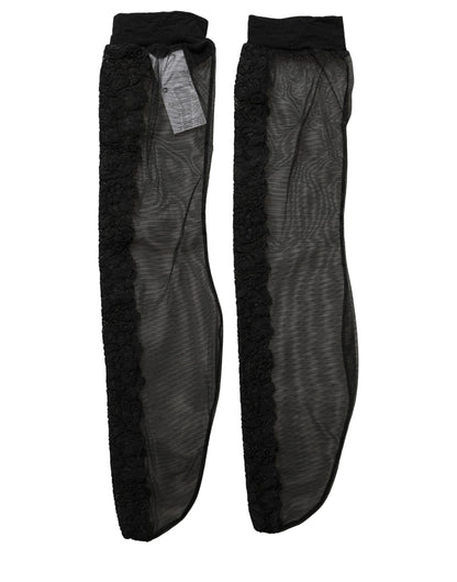 Black Nylon Mesh Sheer Calf Long Accessory Socks