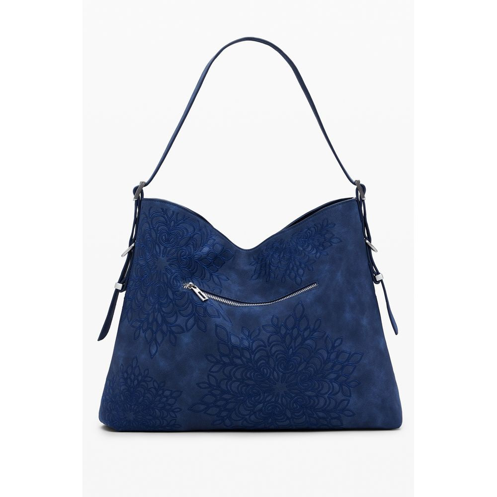 Blue Polyurethane Women's Shoulder Bag