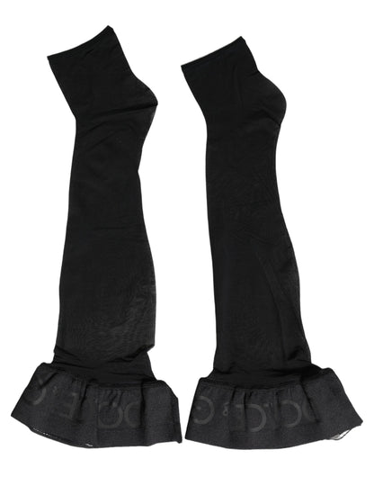 Black Nylon Logo Calf Long Women Accessory Socks