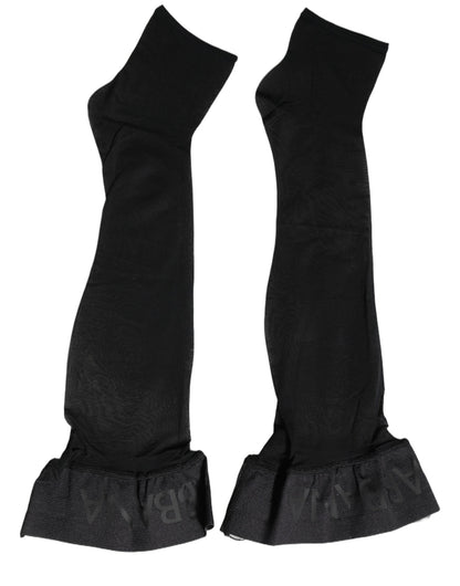 Black Nylon Logo Calf Long Women Accessory Socks