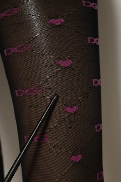 Black Nylon Hearts Tights Stocking Pantyhose Socks