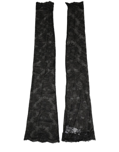 Black Floral Lace Nylon Stretch Knee High Socks