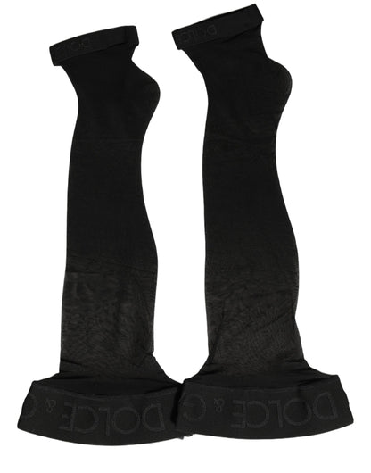 Black Nylon Logo Calf Long Women Accessory Socks