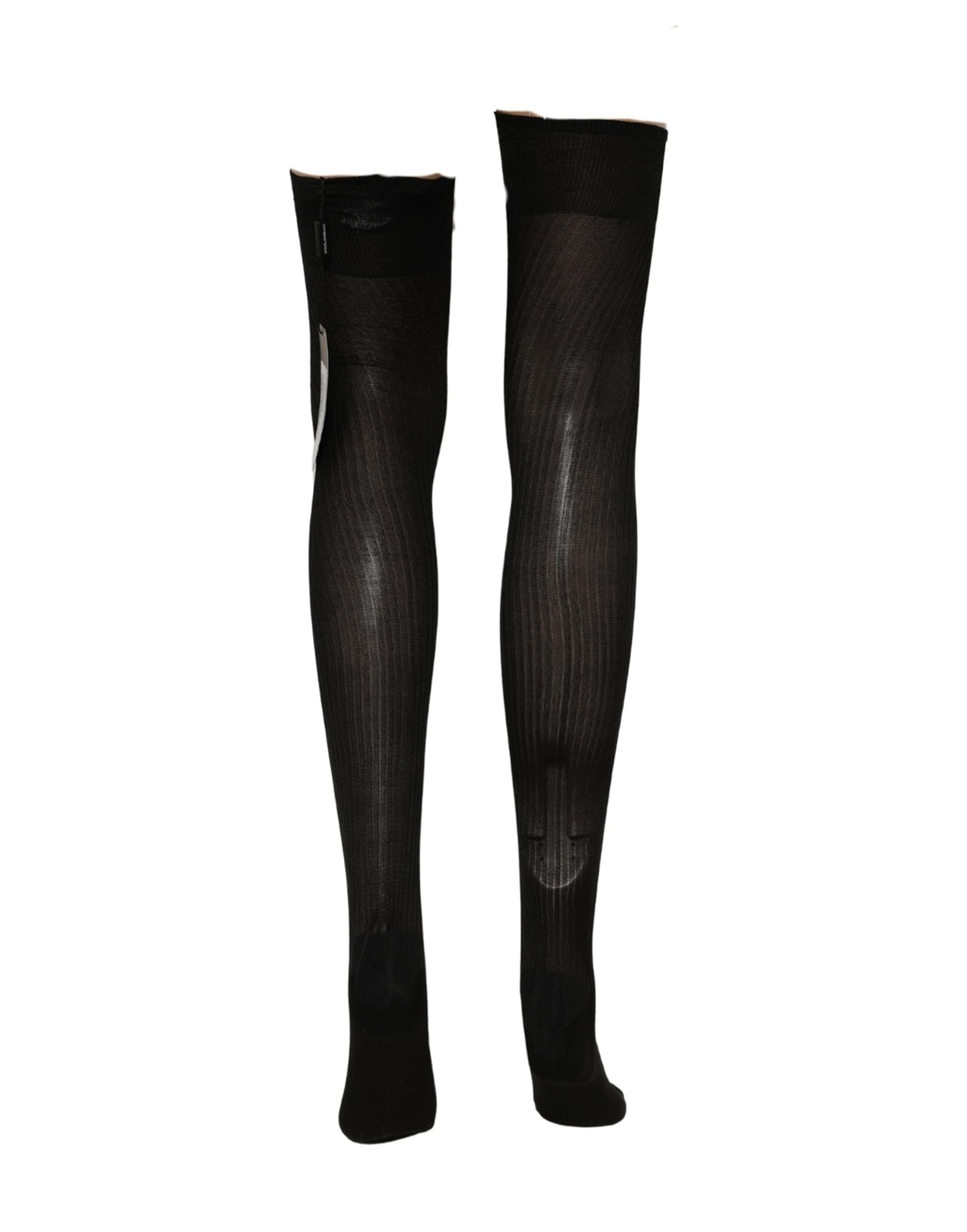 Black DG Logo Rhinestones Stretch Thigh High Socks