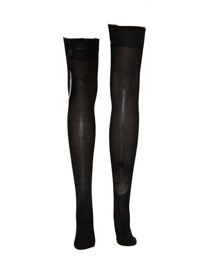 Black DG Logo Rhinestones Stretch Thigh High Socks