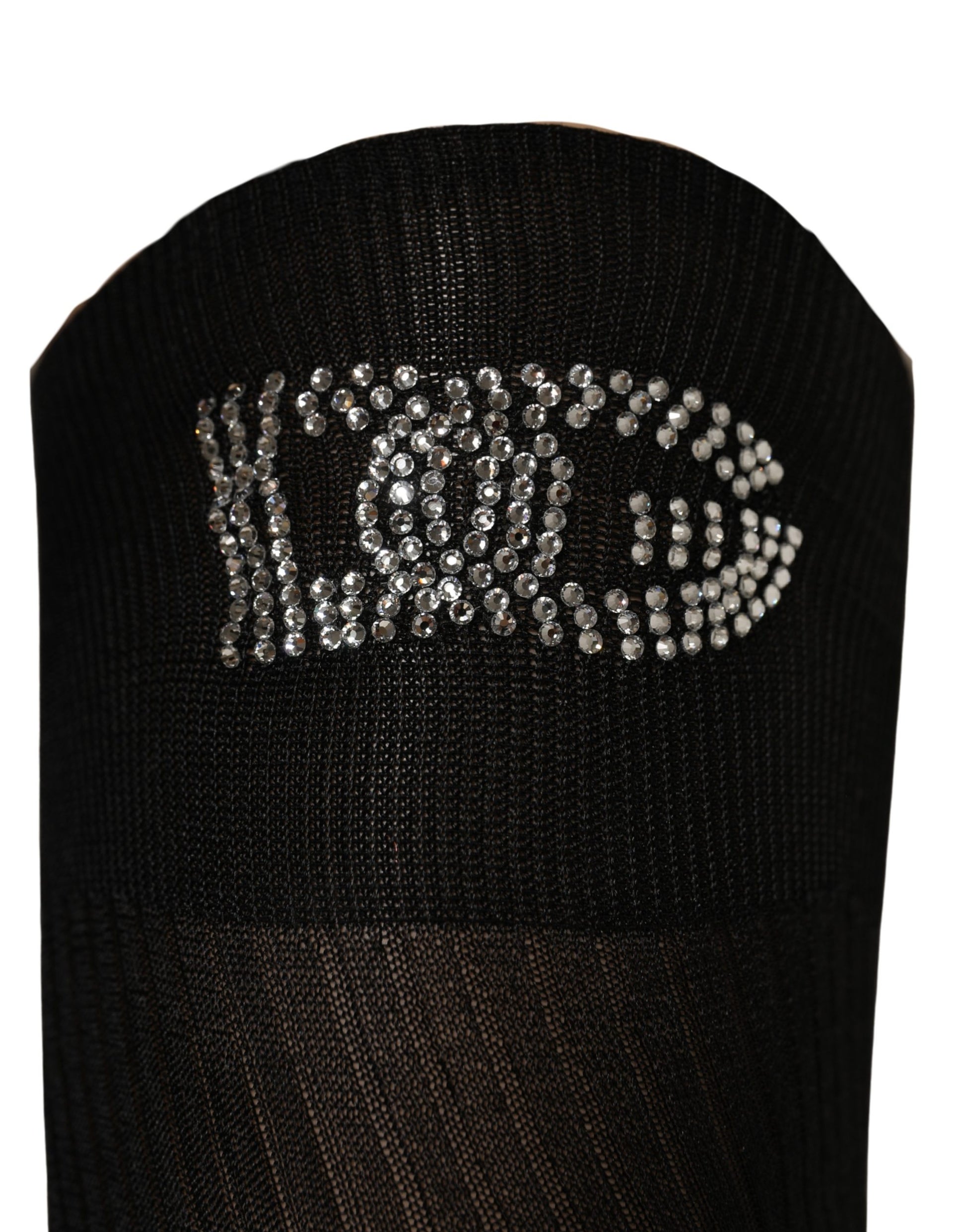 Black DG Logo Rhinestones Stretch Thigh High Socks