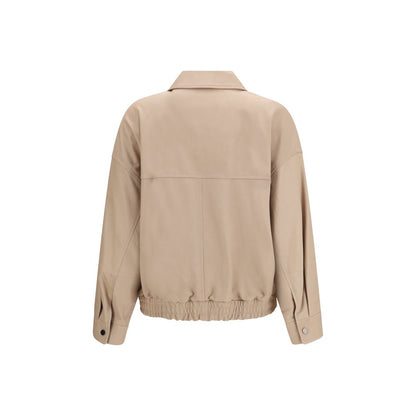 Beige Leather Leather Jacket
