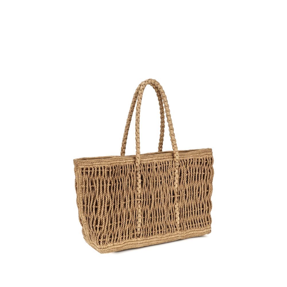 Beige Raffia Shoulder Bag